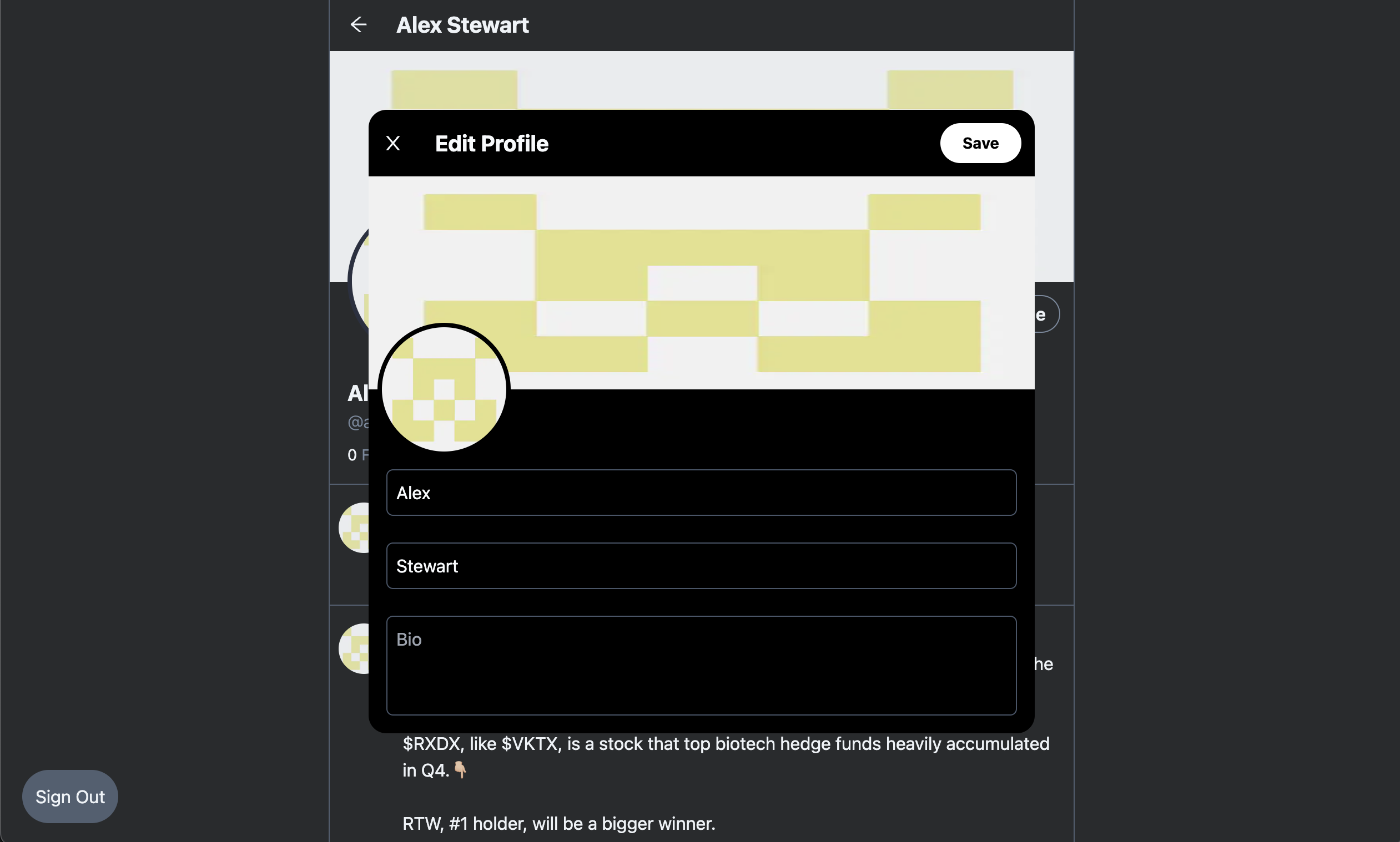 Twitter Clone edit profile page